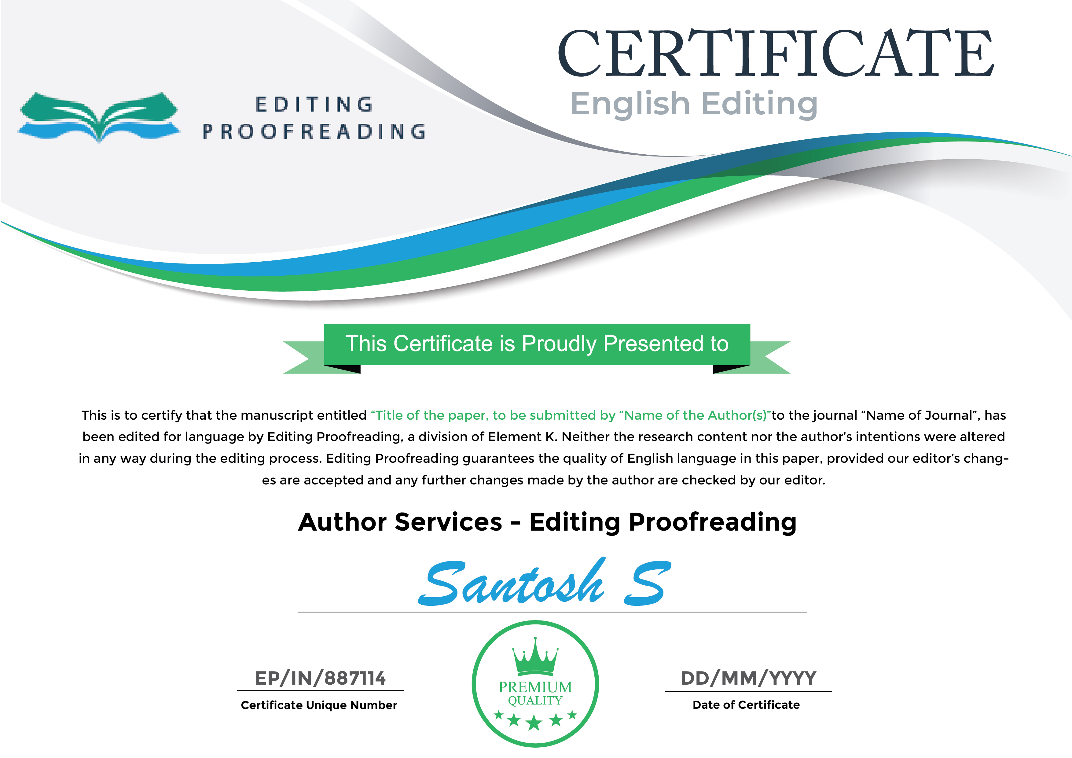 Request Editing Certificate Editing Proofreading